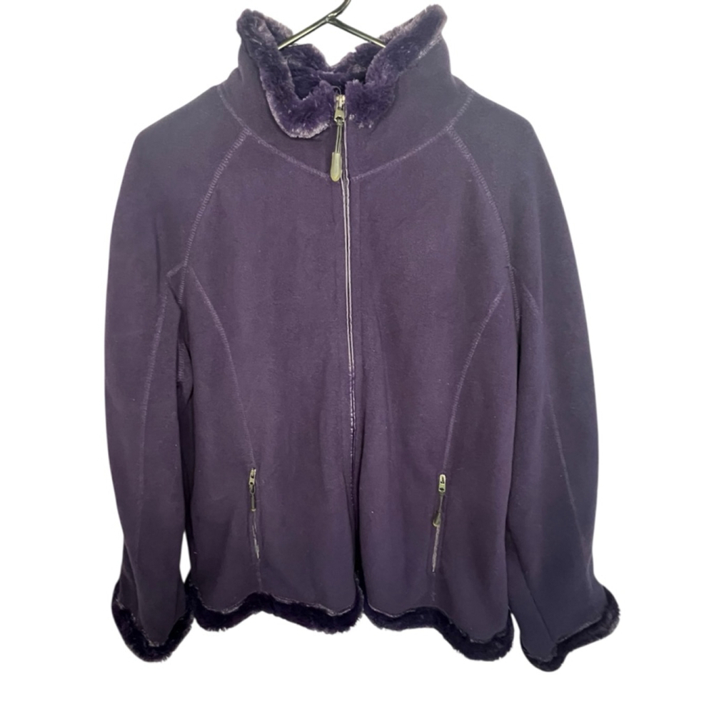 Green Tea Purple Full Zip Up Coat With Faux Fur Trim And Lining